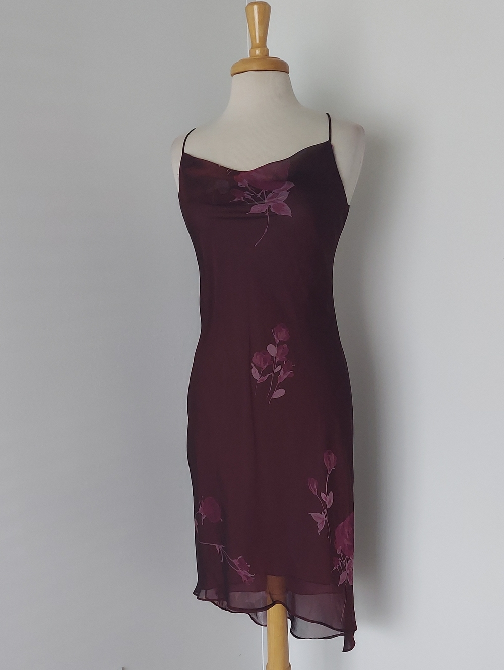 Alyn Paige Burgundy Floral Asymmetrical Slip Dress
